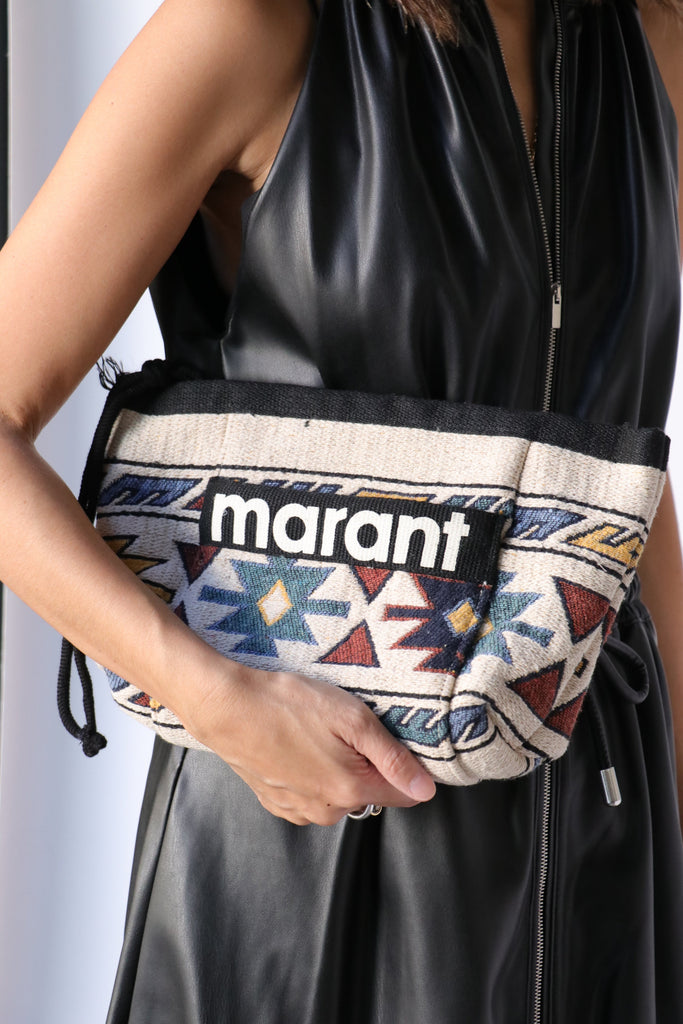 forbundet Manchuriet Specialitet Isabel Marant Powden Canvas Pouch in Black/Multi | WE ARE ICONIC