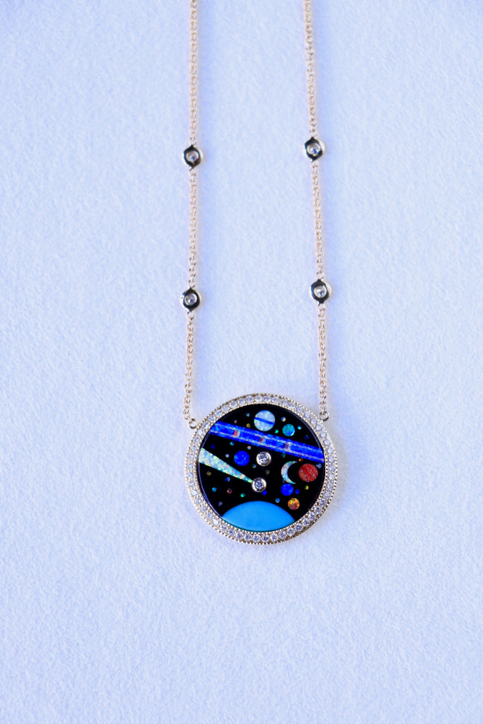 Jacquie Aiche Small Pave Diamond Galaxy Opal Inlay Necklace Jewelry Jacquie Aiche 