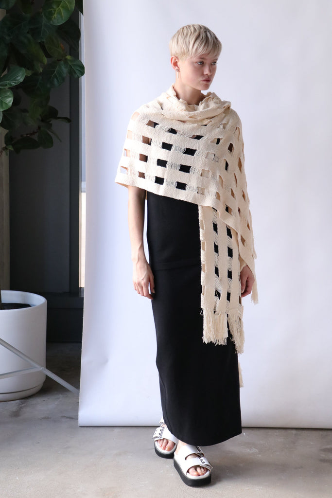 Lauren Manoogian Handwoven Grid Wrap in Natural Knitwear Lauren Manoogian 