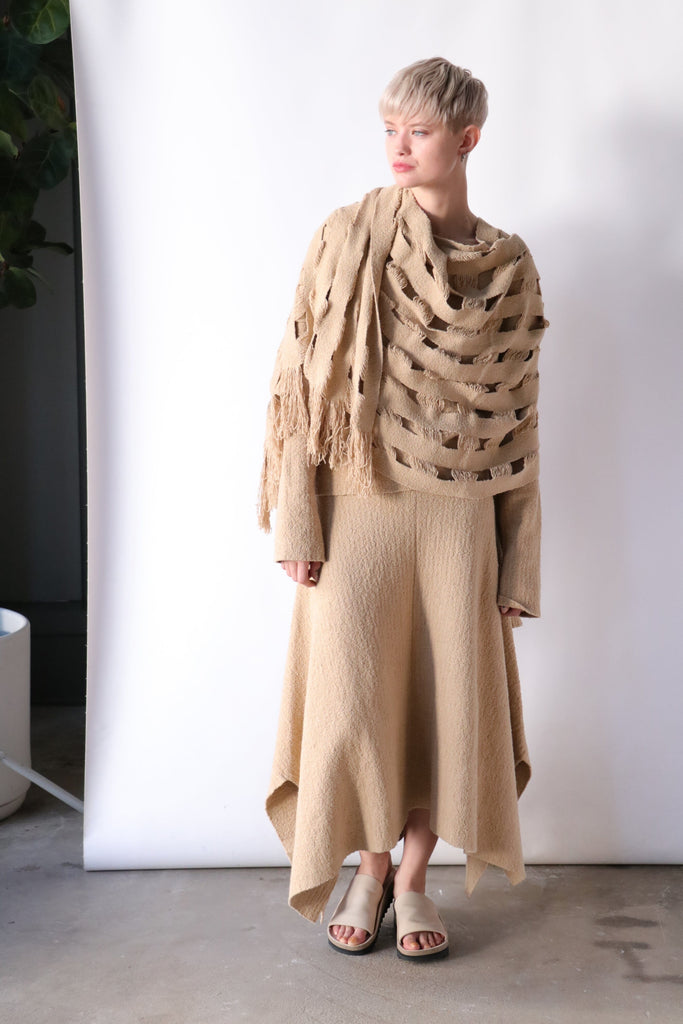 Lauren Manoogian Handwoven Grid Wrap in Sand Knitwear Lauren Manoogian 