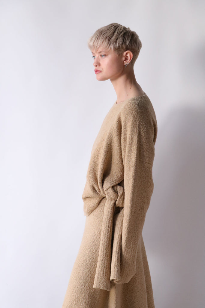 Lauren Manoogian Rib Sash Pullover in Sand Knitwear Lauren Manoogian 