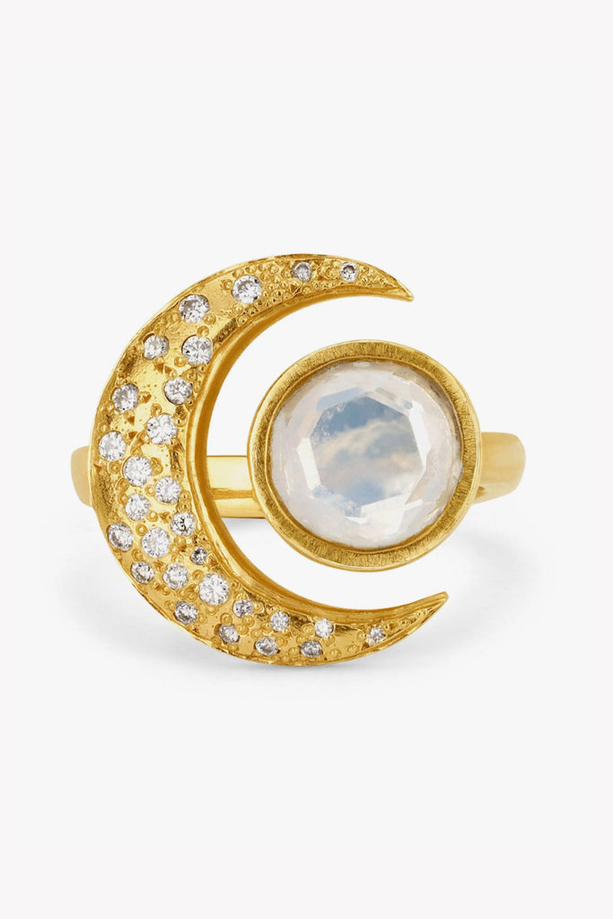Logan Hollowell Queen Moonstone Crescent Ring with Sprinkled Diamonds Jewelry Logan Hollowell 