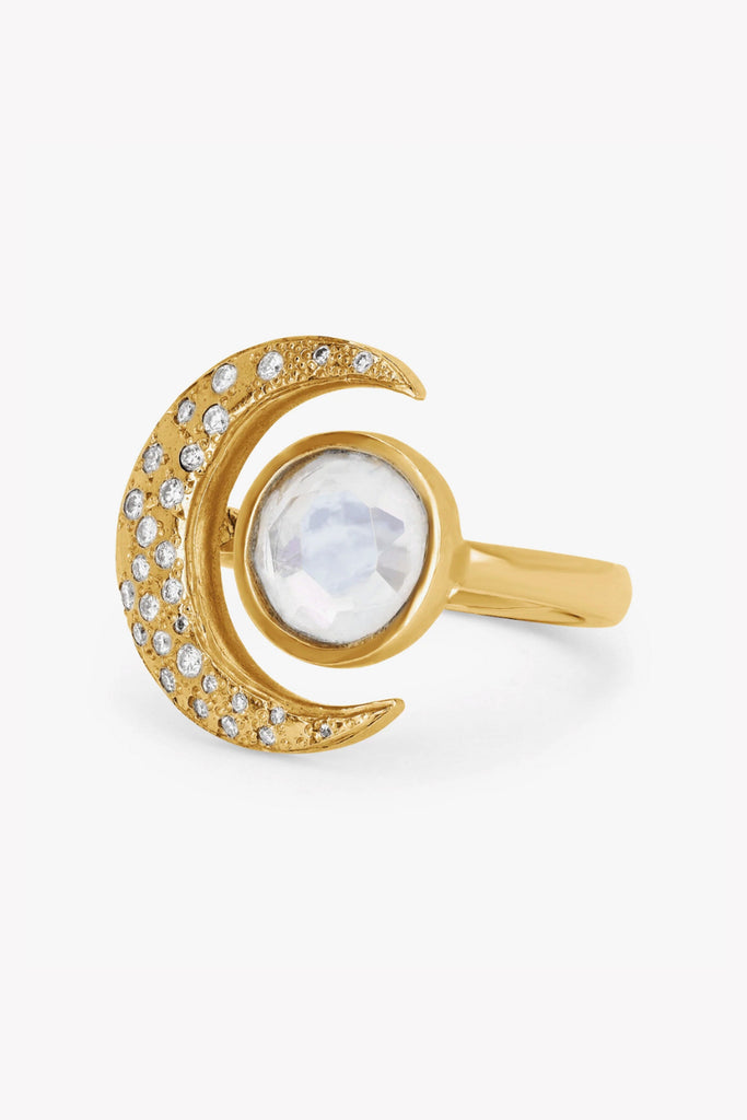 Logan Hollowell Queen Moonstone Crescent Ring with Sprinkled Diamonds Jewelry Logan Hollowell 