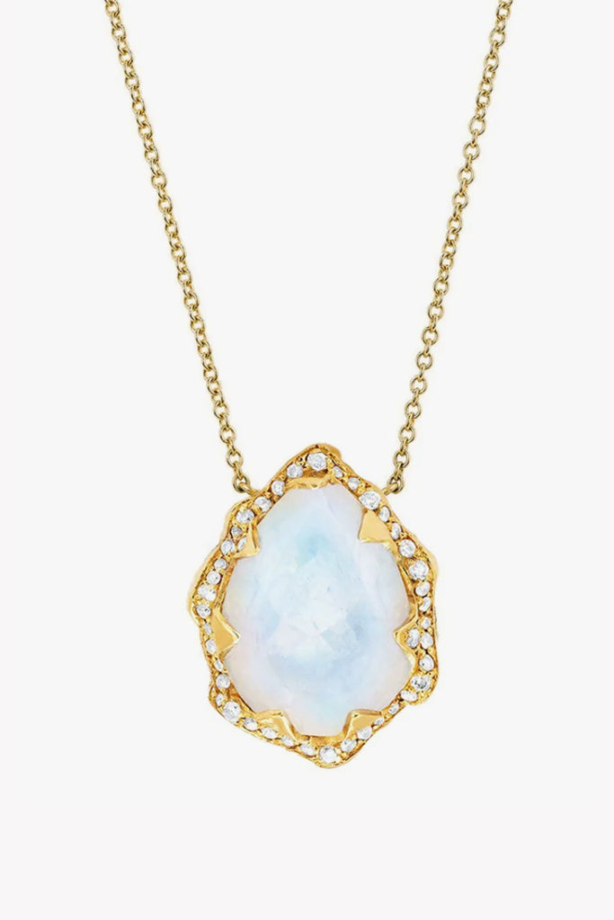 Logan Hollowell Queen Water Drop Moonstone Necklace with Full Pavé Diamond Halo Jewelry Logan Hollowell 