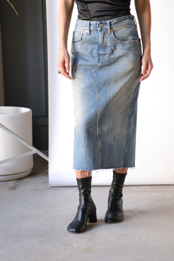 MM6 Maison Margiela Denim Midi Skirt in Blue Sand | WE ARE ICONIC