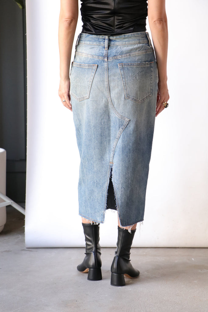 MM6 Maison Margiela Denim Midi Skirt in Blue Sand | WE ARE ICONIC