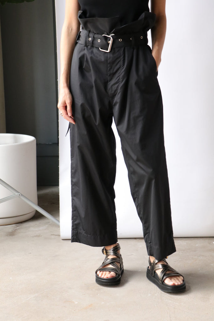 Plan C Parachute Belted Trouser in Black | WE ARE ICONIC