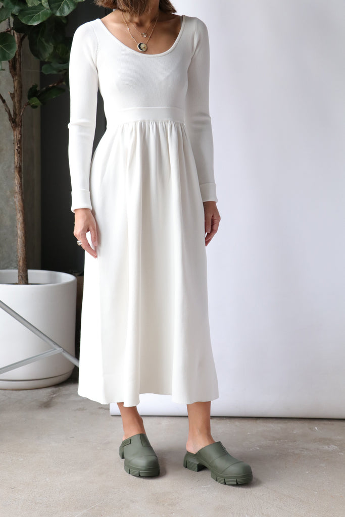 Proenza Schouler White Label Rib Knit L/S Dress in Off-White Dresses Proenza Schouler 