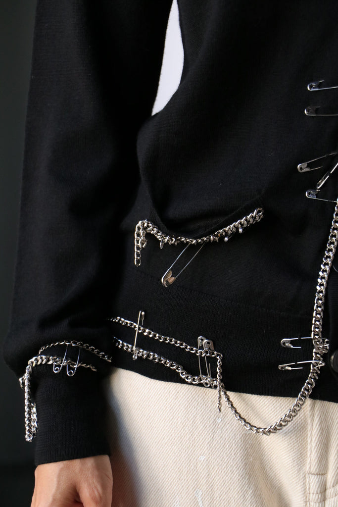 R13 Chain Embellished Cardigan in Black Knitwear R13 