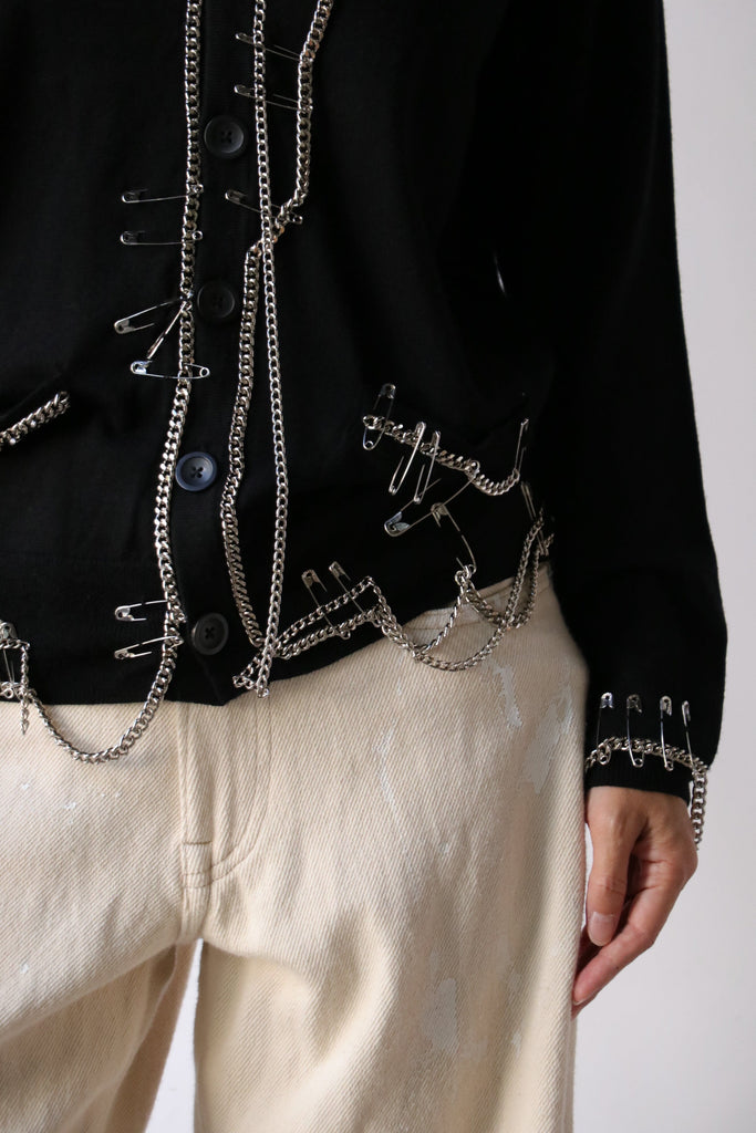 R13 Chain Embellished Cardigan in Black Knitwear R13 