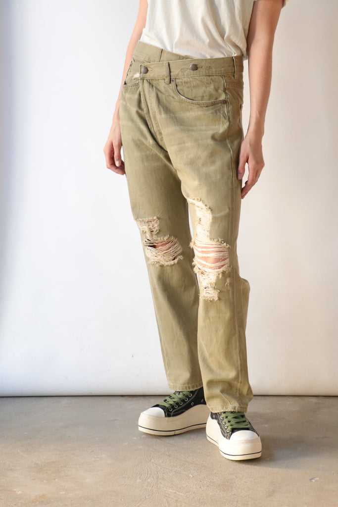 R13 Cross Over Jean in Moss Green Bottoms R13 