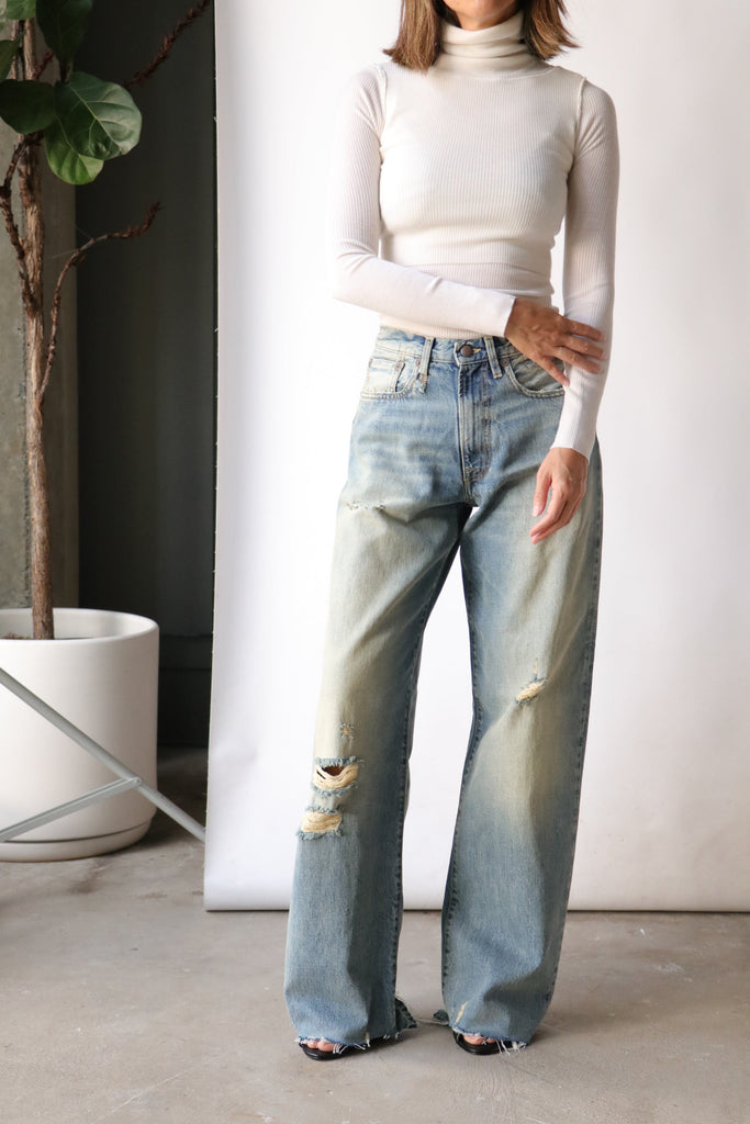 R13 D'arcy Loose Jean w/ Rips in Hester Blue Bottoms R13 