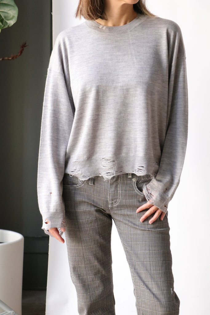 R13 Distressed Cropped Oversized Pullover in Heather Grey WE ARE