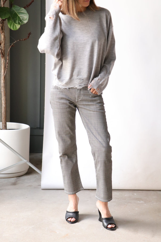 R13 Distressed Cropped Oversized Pullover in Heather Grey WE ARE