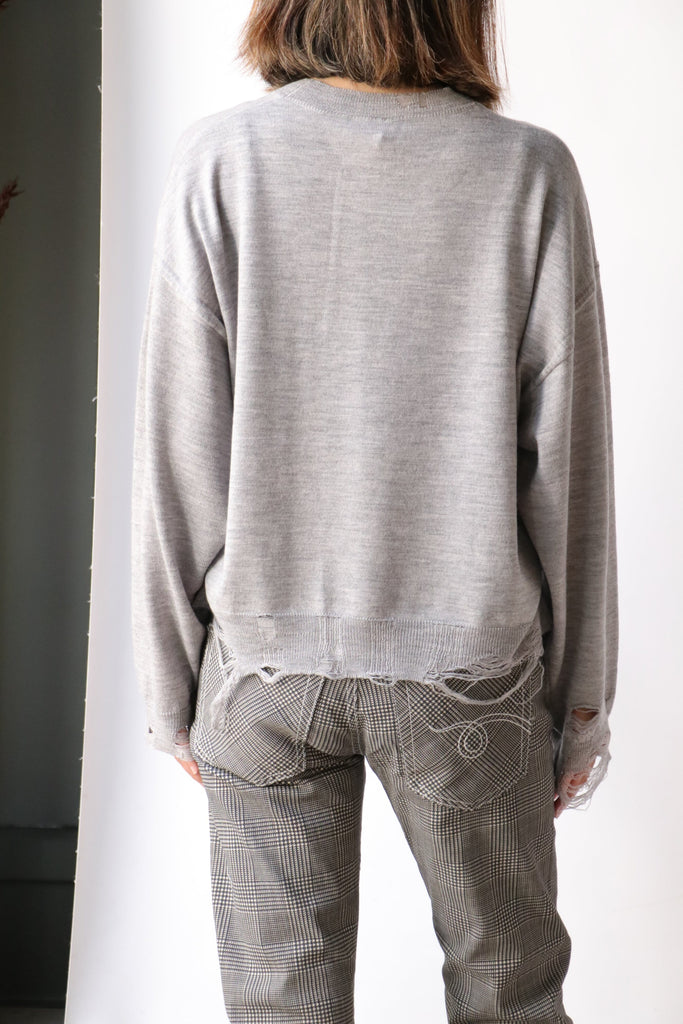 R13 Distressed Cropped Oversized Pullover in Heather Grey WE ARE