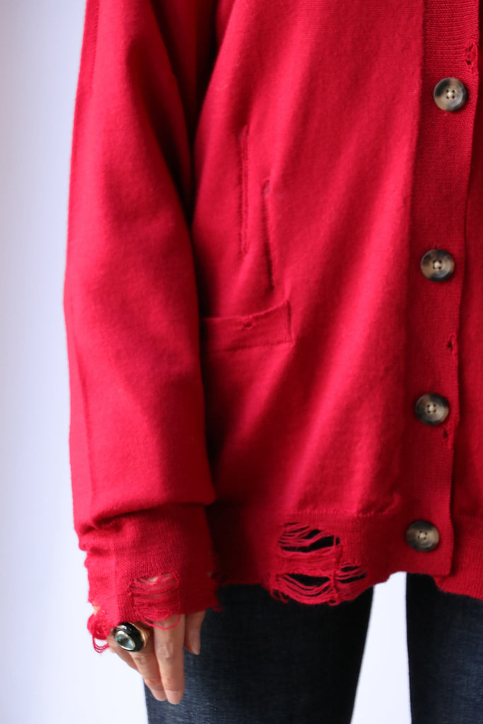 R13 Distressed Edge Cardigan in Red Knitwear R13 