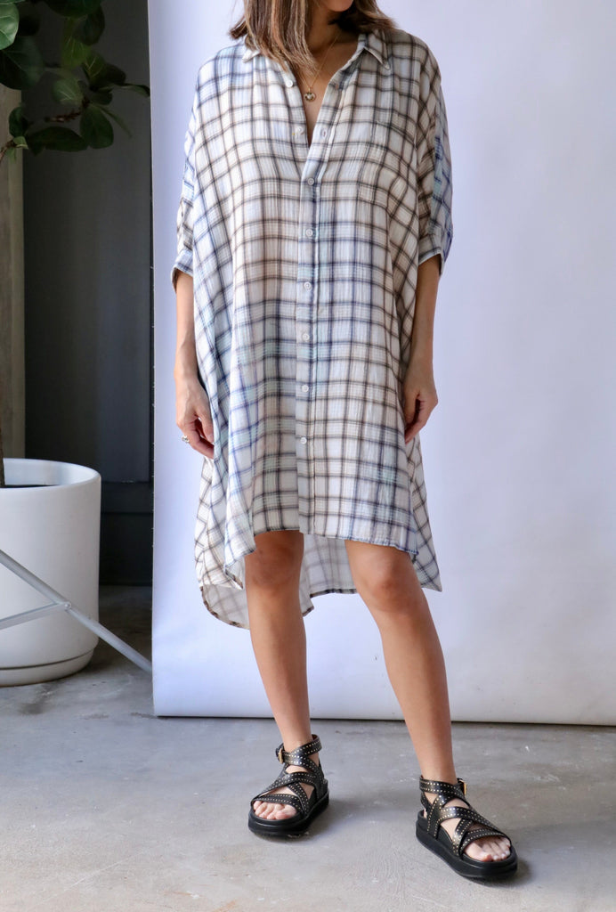R13 Oversized Boxy Dress in Bleached Plaid Dresses R13 