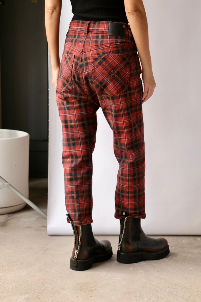 R13 Tailored Drop in Ash Red Plaid Bottoms R13 