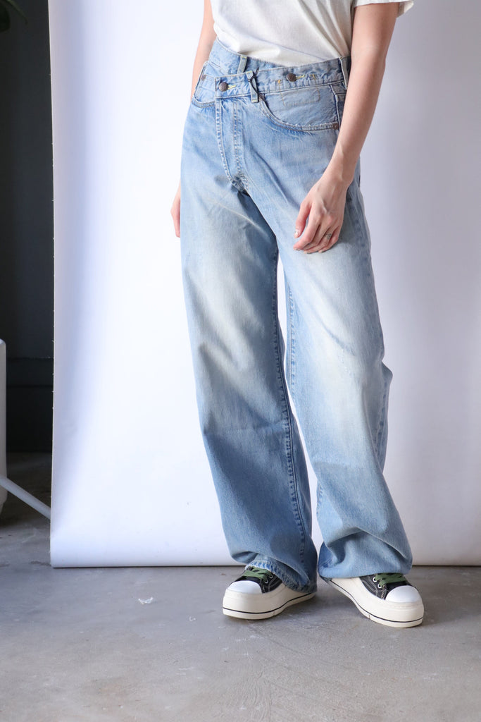 R13 Wide Leg Crossover Jean in Haven Blue Bottoms R13 