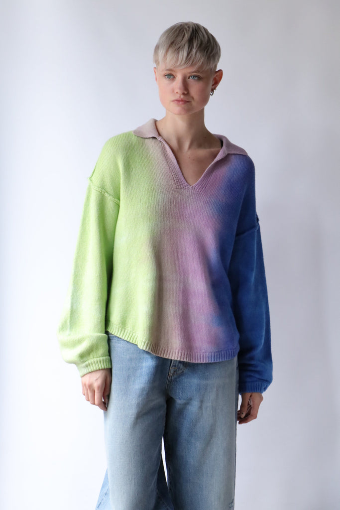 Raquel Allegra Diana Polo in Lime/Lavender Knitwear Raquel Allegra 