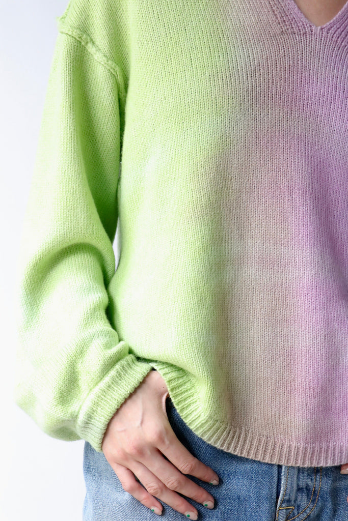 Raquel Allegra Diana Polo in Lime/Lavender Knitwear Raquel Allegra 