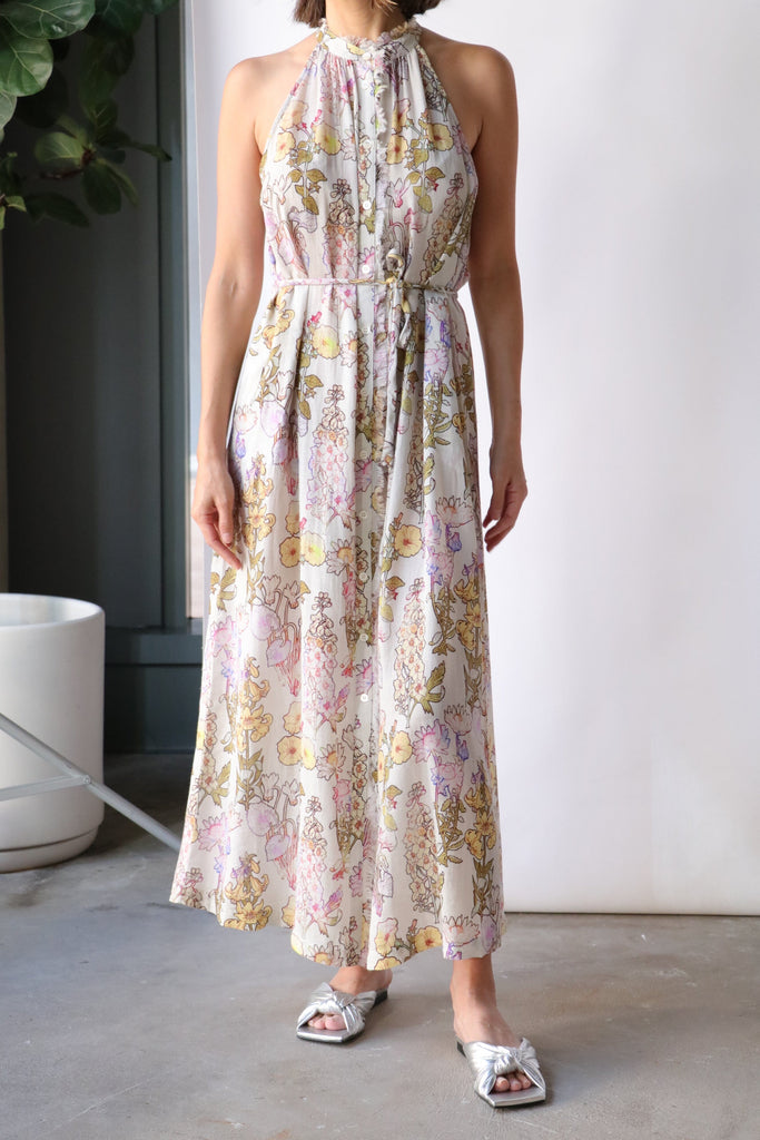 Raquel Allegra Halter Midi Dress in Garden Print Dresses Raquel Allegra 