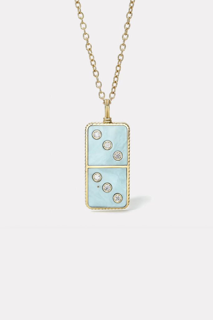 Retrouvai Classic Diamond Domino Necklace w/ Semiprecious Stone Inlay- Turquoise Jewelry Retrouvai 
