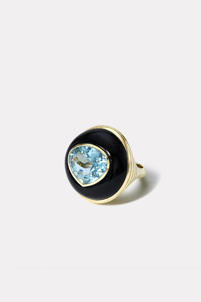 Retrouvai Classic Lollipop Ring in Aquamarine in Hand Carved Black Jade Jewelry Retrouvai 