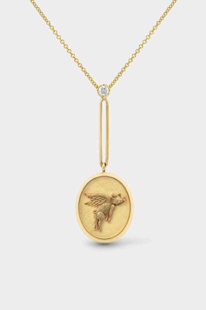 Retrouvai Grandfather Fantasy Signet Pendant Necklace - Flying Pig Jewelry Retrouvai 