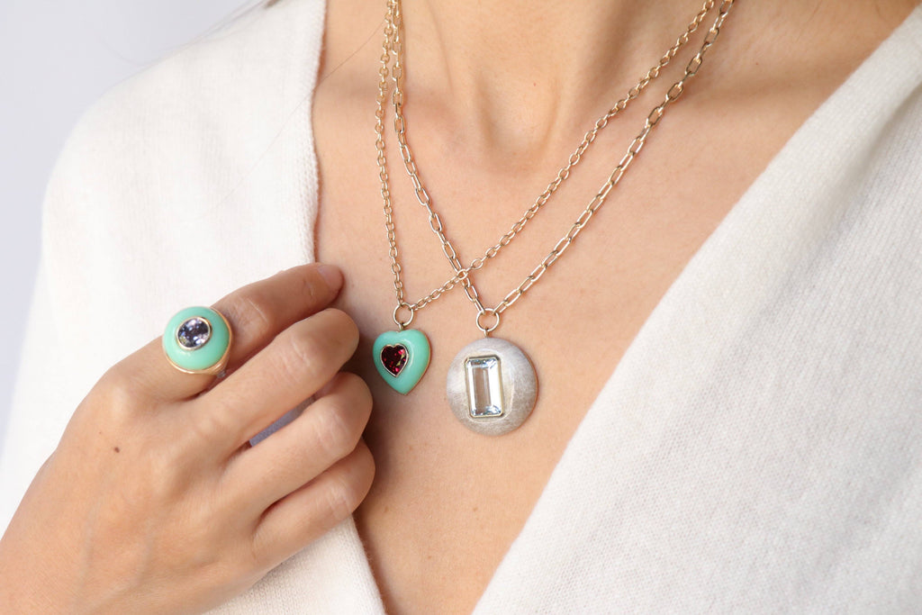 Retrouvai Lollipop Pendant Necklace- Rubellite w/ Australian Opal Jewelry Retrouvai 