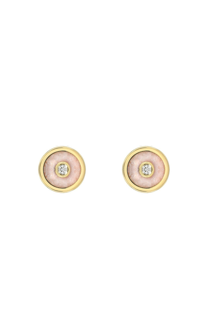 Retrouvai Mini Compass Stud Earrings w/ Pink Opal Jewelry Retrouvai 
