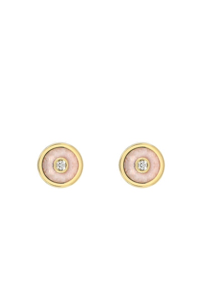 Retrouvai Mini Compass Stud Earrings w/ Pink Opal | WE ARE ICONIC