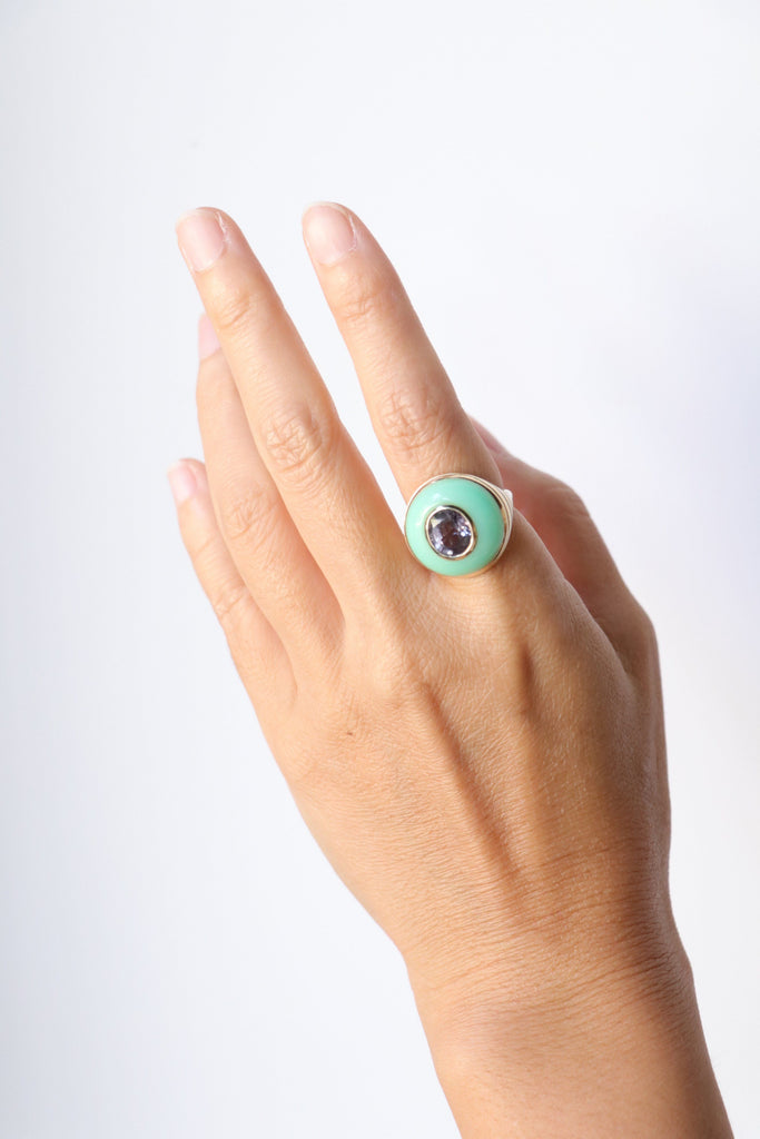Retrouvai Small Lollipop Ring- Lavender Spinel in Chrysoprase Jewelry Retrouvai 