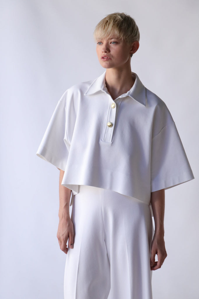 Rosetta Getty Cropped Oversized Polo in White tops-blouses Rosetta Getty 