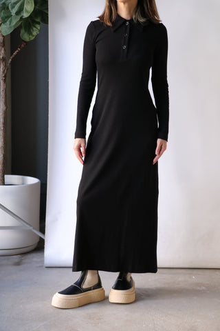 Rosetta Getty Long Sleeve Polo T-shirt Dress in Black | WE ARE