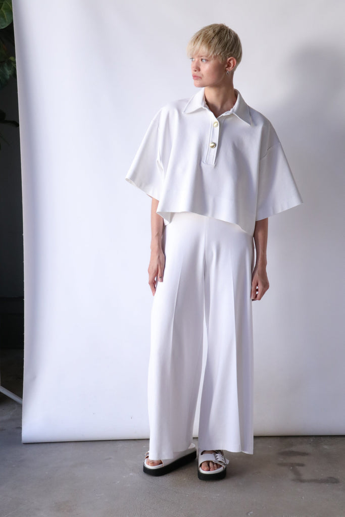 Rosetta Getty Pull On Wide Leg Culotte in White Bottoms Rosetta Getty 