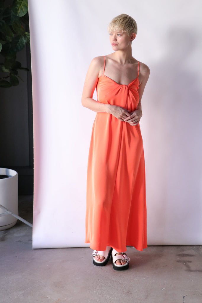 Rosetta Getty Twist Front Slip Dress in Hot Orange Dresses Rosetta Getty 