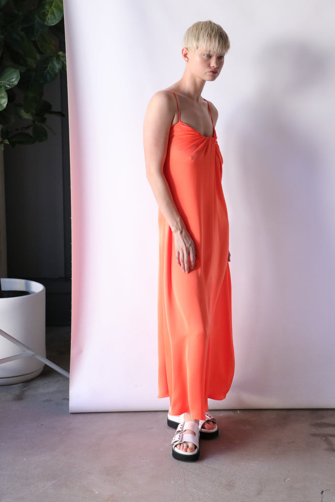 Rosetta Getty Twist Front Slip Dress in Hot Orange Dresses Rosetta Getty 