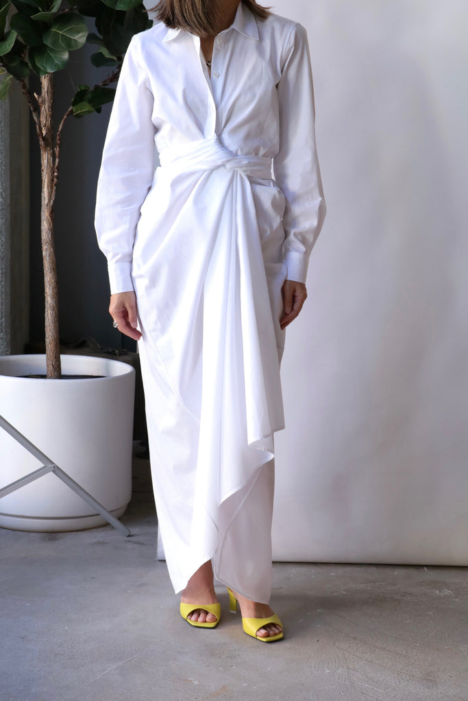 Rosetta Getty Wrap Panel Shirtdress in White Dresses Rosetta Getty 