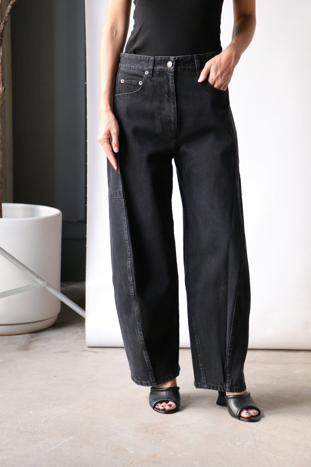 Tibi Black Denim Sid Petite Jean in Black