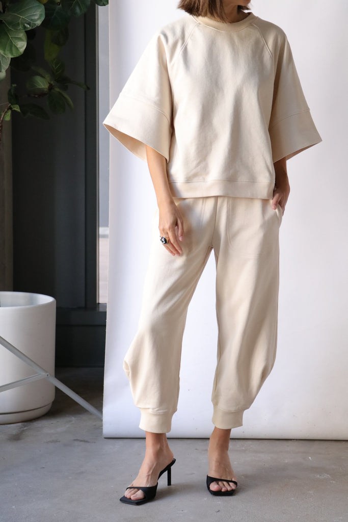 Tibi Crewneck Easy Sweatshirt in Ivory Bottoms Tibi 