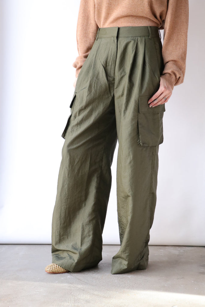 Tibi Crispy Nylon Pleated Cargo Pant | WE ARE ICONIC