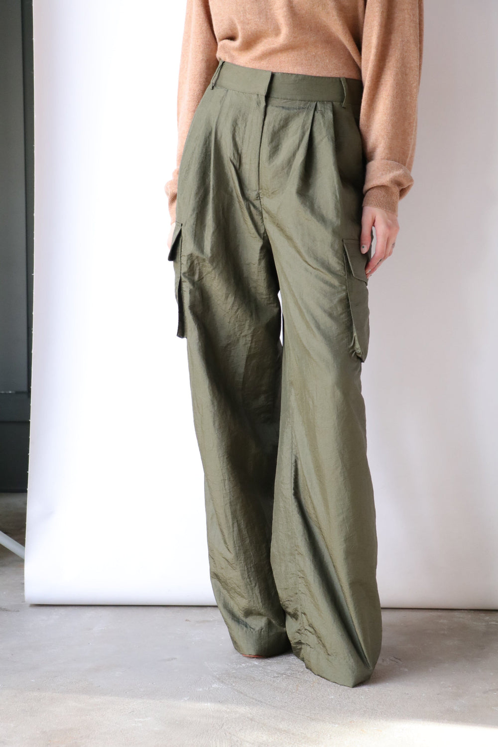 Tibi Crispy Nylon Pleated Cargo Pant