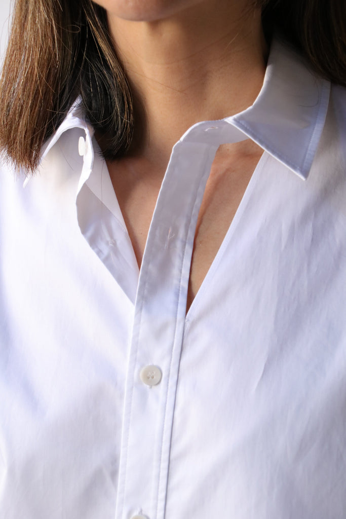 Tibi Eco Poplin Cut Out Charlie Shirt in White tops-blouses Tibi 