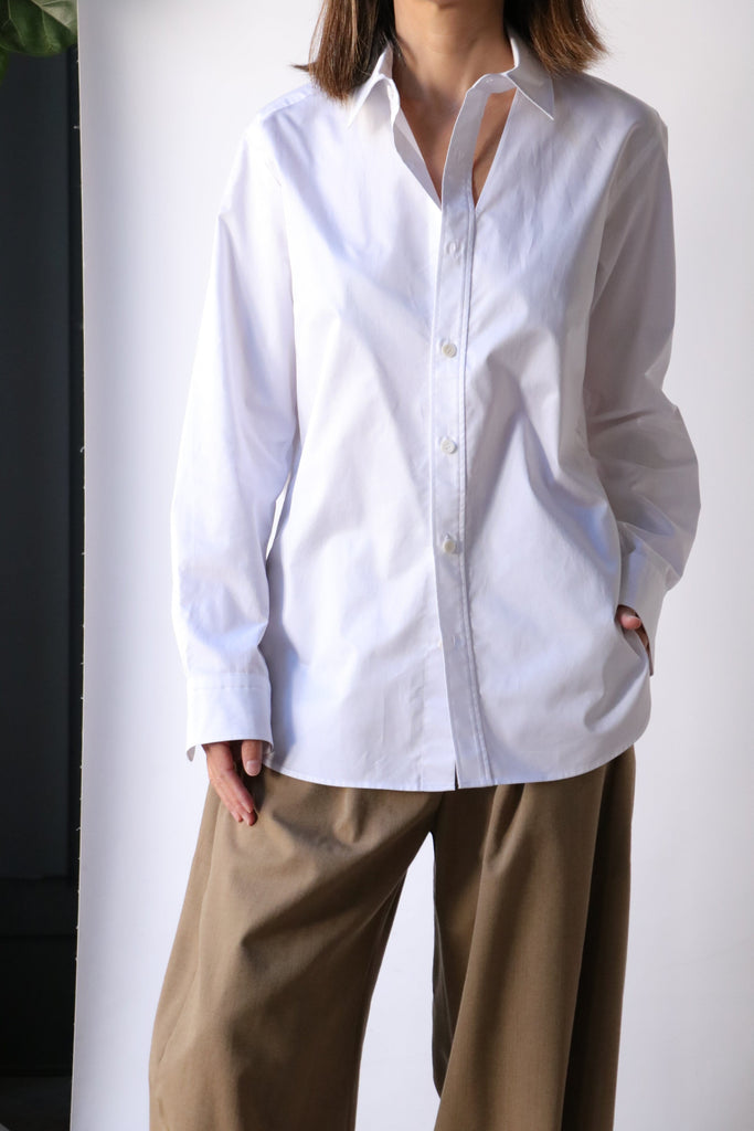 Tibi Eco Poplin Cut Out Charlie Shirt in White tops-blouses Tibi 