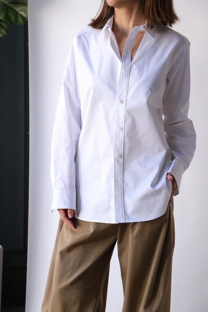 Tibi Eco Poplin Cut Out Charlie Shirt in White tops-blouses Tibi 