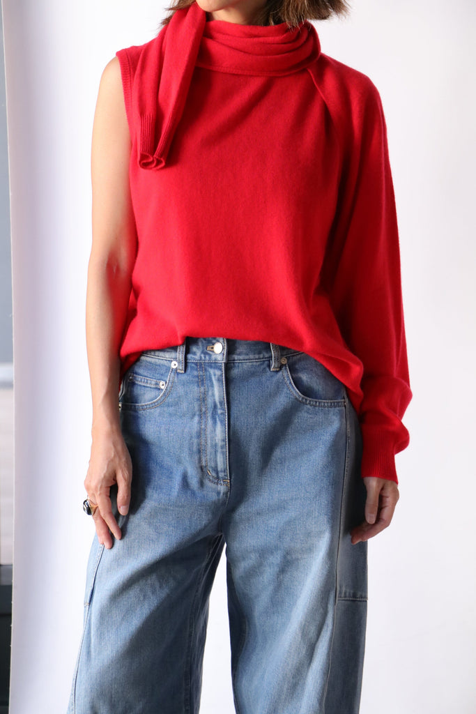 Tibi Feather Weight Cashmere Easy Cocoon Tunic in Red tops-blouses Tibi 