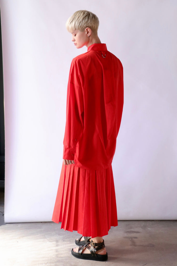 Tibi Italian Sporty Nylon Pleated Pull On Skirt in Red | ARE ICONIC