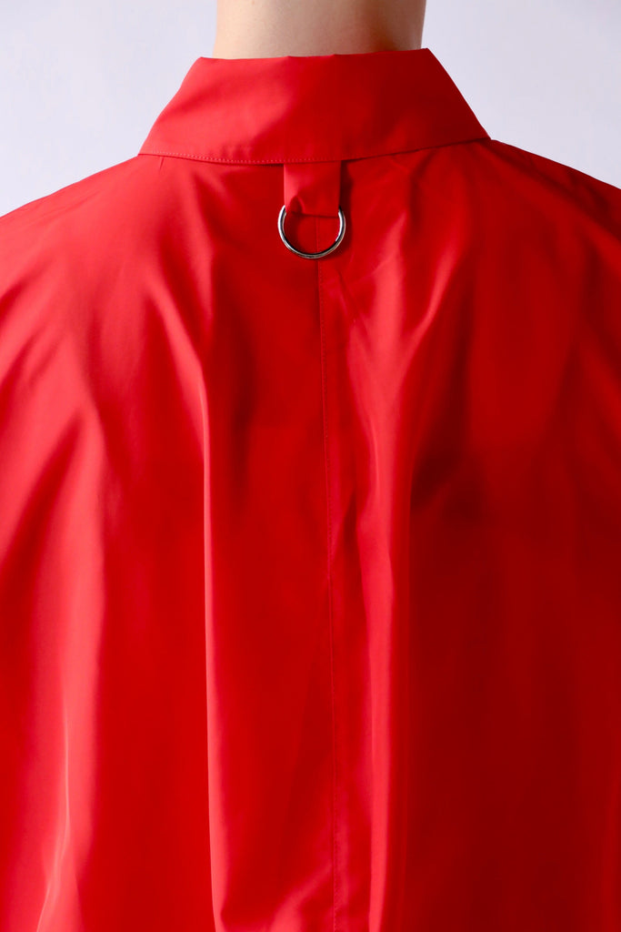 Tibi Italian Sporty Nylon Shirt with Cocoon Back in Red tops-blouses Tibi 