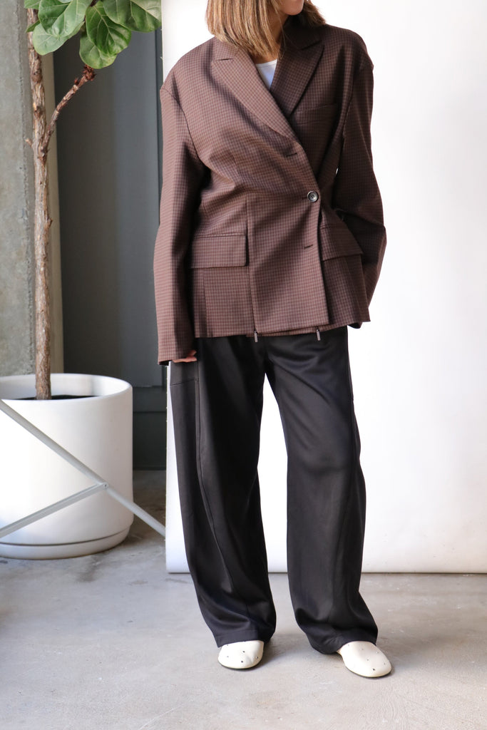 Tibi Jett Suiting Liam Blazer W/ Slit Zipper Detail in Brown Multi Outerwear Tibi 